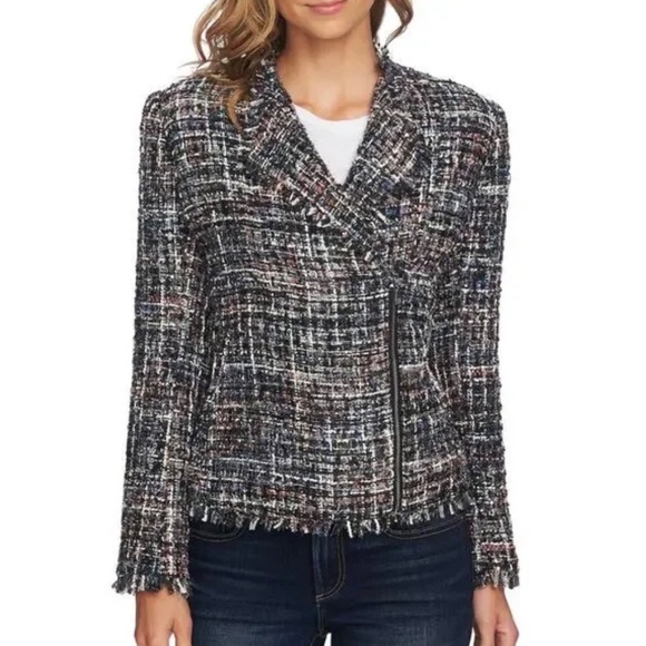 CeCe tweed jacket size 14 elegant multicolor and sparkle zip from blazer - Picture 6 of 7